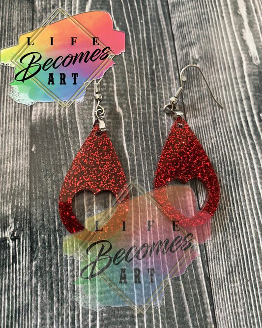 Glitter Open Single Heart Tear Drop Earrings