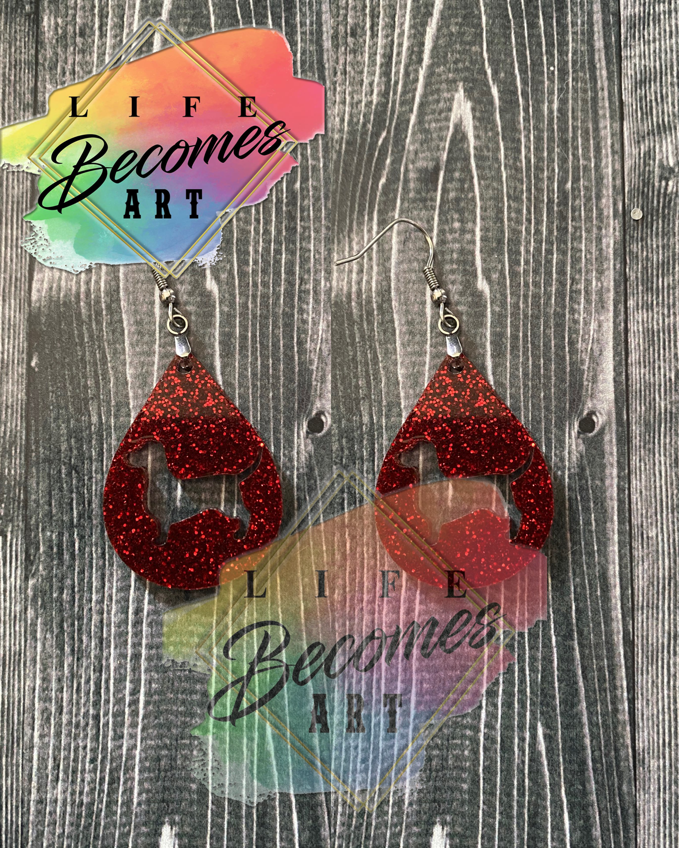 Glitter Open Dacshund Tear Drop Earrings